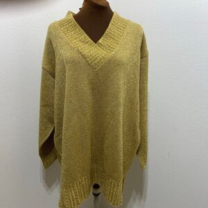 Diane Von Furstenberg Metallic Gold Sweater V Neck Size XXL